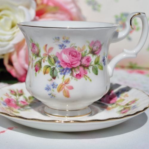 Royal Albert Moss Rose Vintage Demitasse Teacup and Saucer c.1962