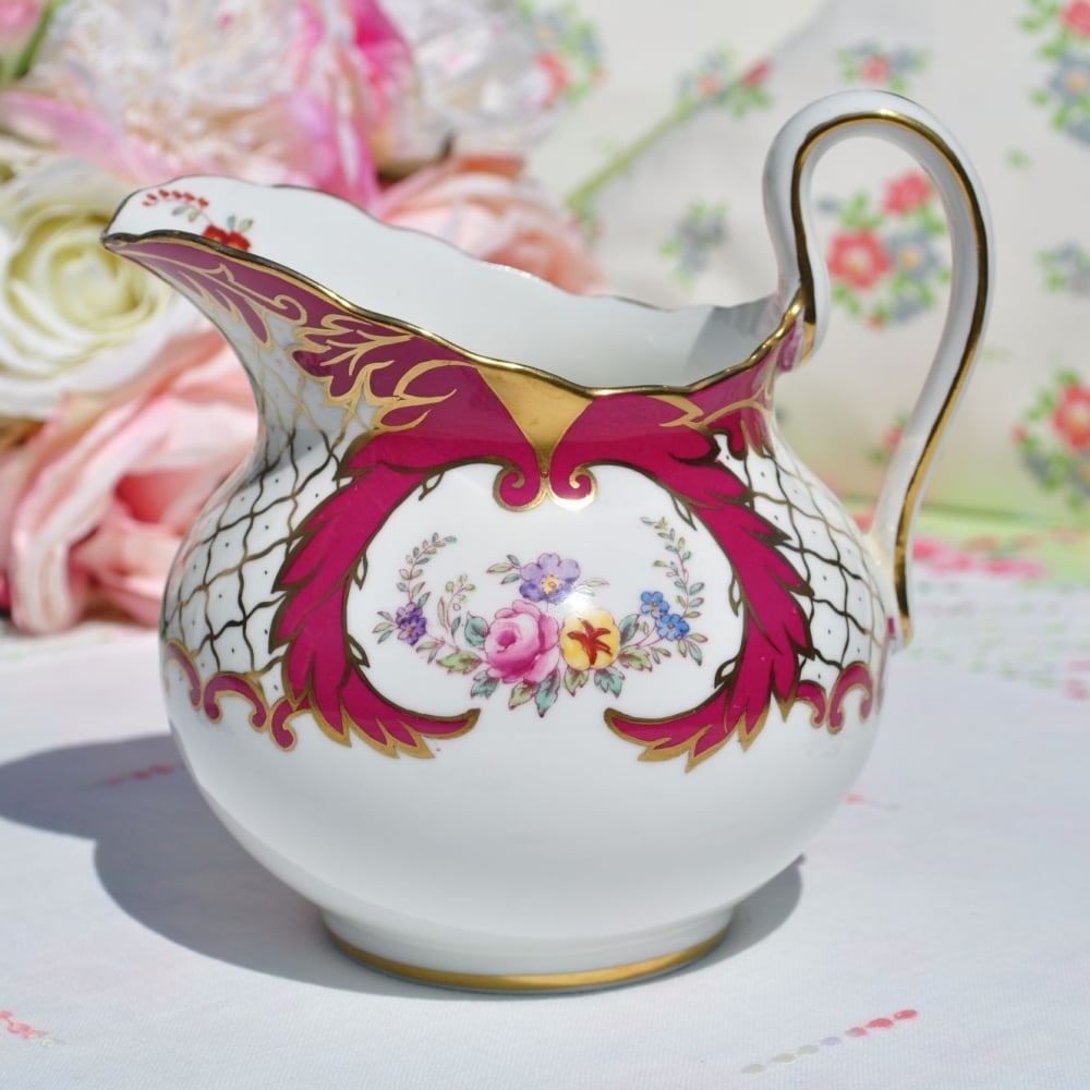 New Chelsea One Pint Cerise Floral Cream Jug c.1936+