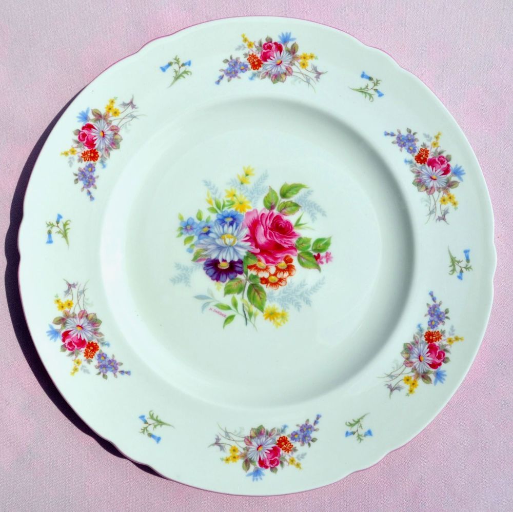 Shelley Pink Rim Floral Bone China Dinner Plate c.1930s