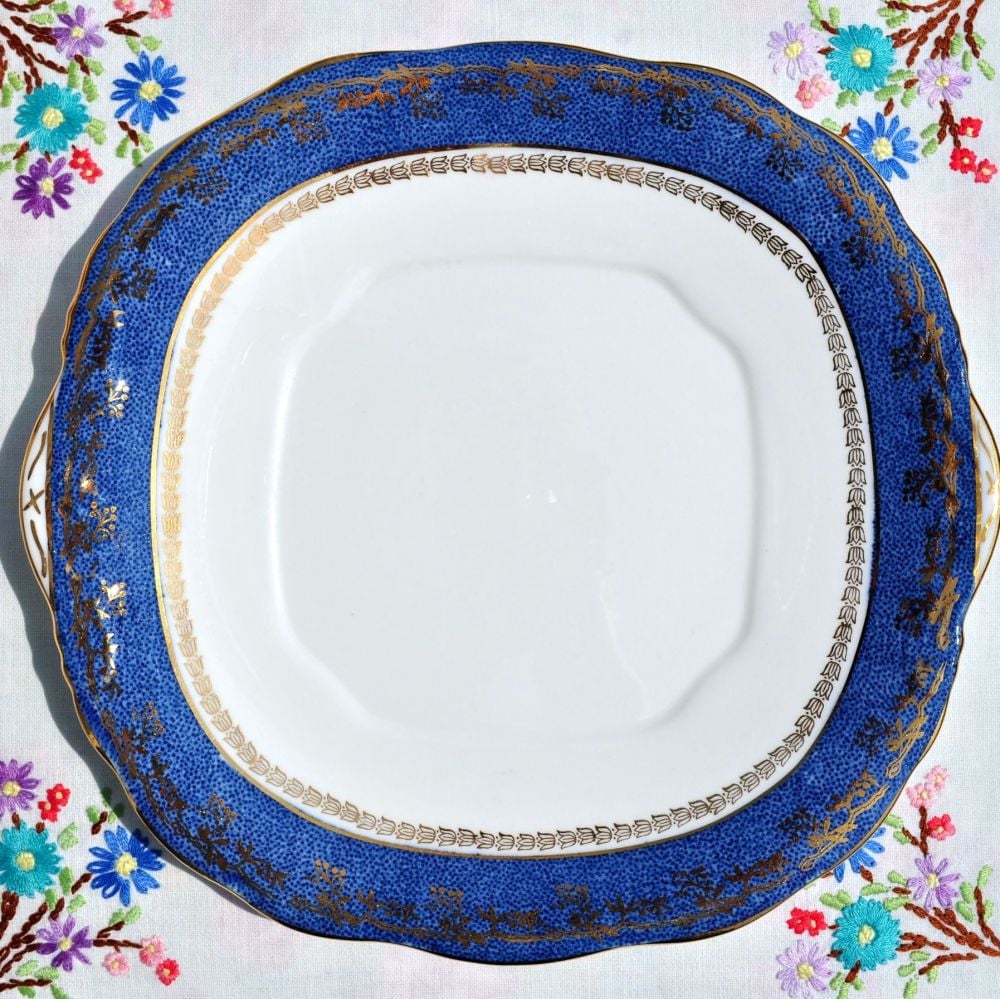 Salisbury Blue and Gold Border Vintage Cake Serving Plate c.1930s