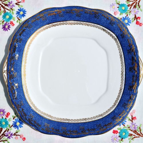 Salisbury Blue and Gold Border Vintage Cake Serving Plate c.1930s