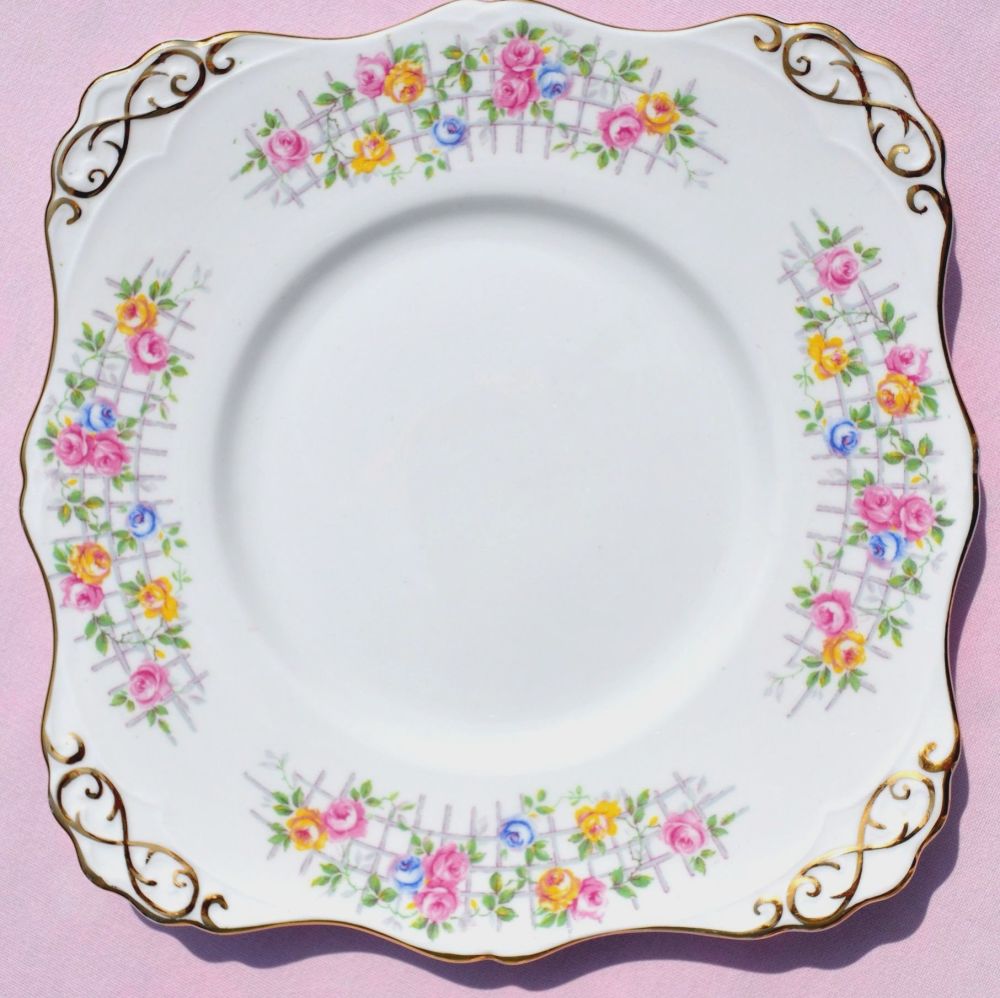 Tuscan China Rose Trellis Cake Serving Plate c.1947+