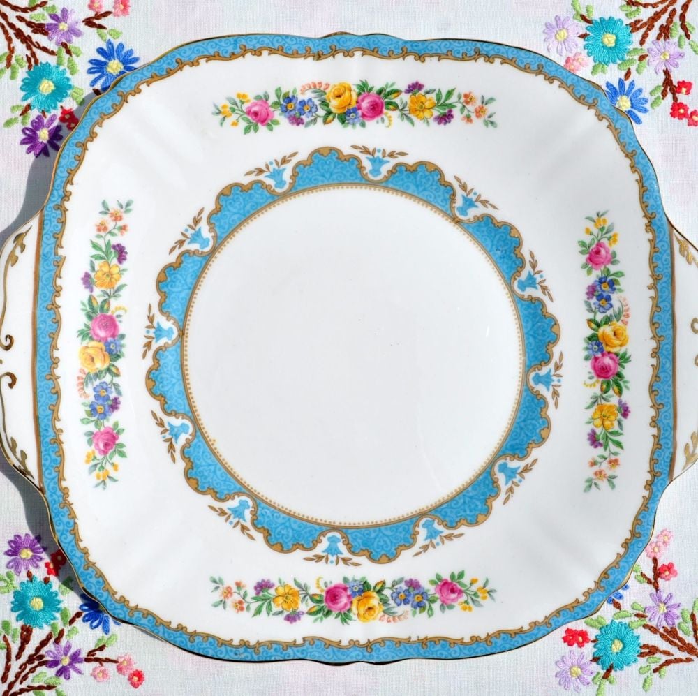 Crown Staffordshire Tunis Blue Cake Serving Plate c.1930s