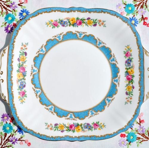Crown Staffordshire Tunis Blue Cake Serving Plate c.1930s