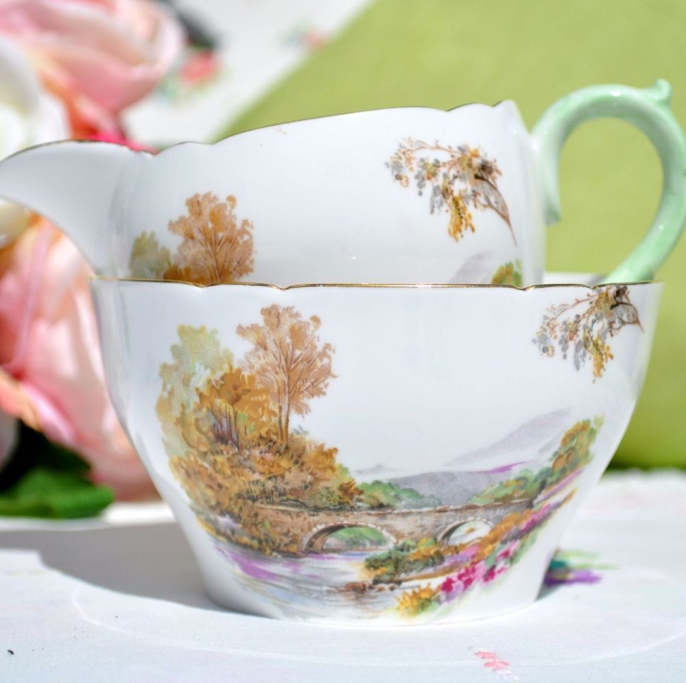 Shelley Heather Pattern Milk Jug and Sugar Bowl c.1940s