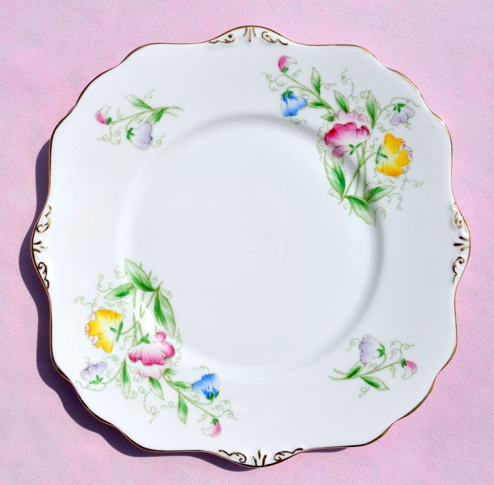 Royal Stafford Sweet Pea Hand Painted Cake Plate c.1950s