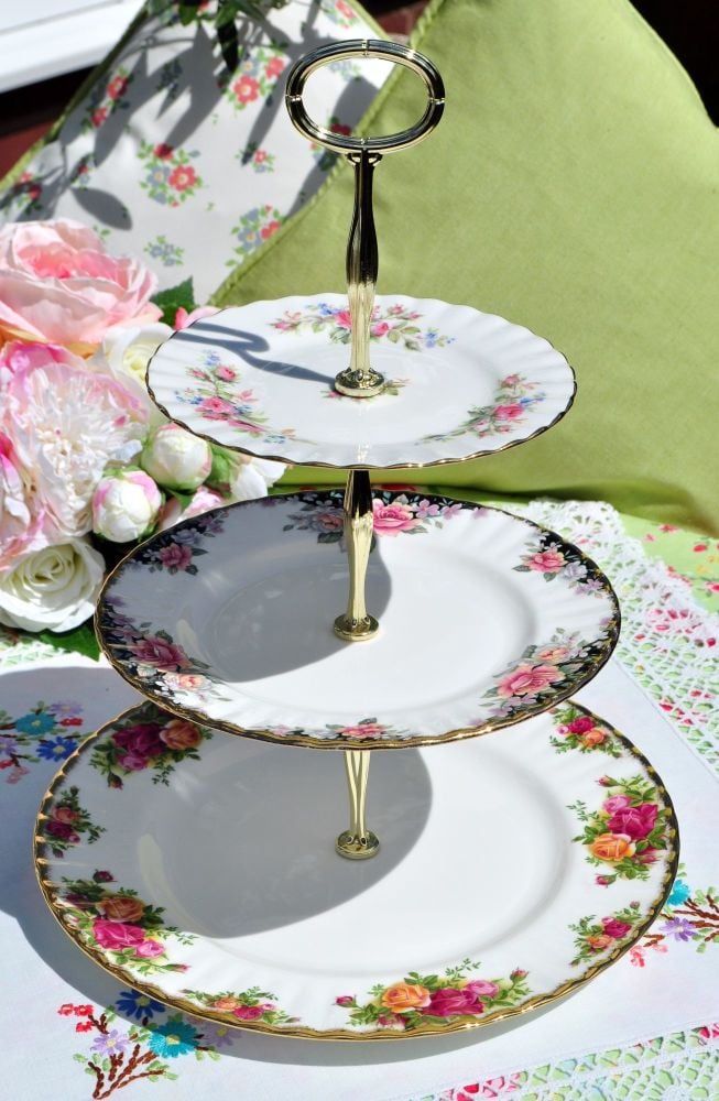 Royal Albert Rose Medley Traditional 3 Tiered Cake Stand