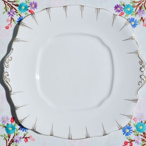 Antique Royal Albert Crown China White and Gold Cake Plate c.1917