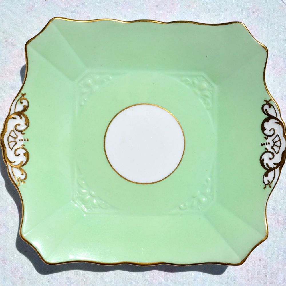 Tuscan Pale Green and Gold Vintage Cake Platel c.1936+