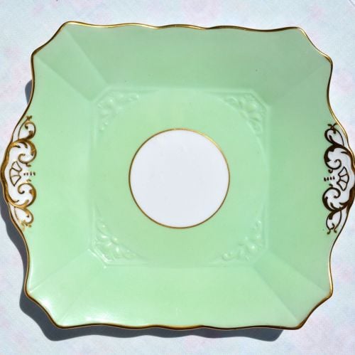 Tuscan Pale Green and Gold Vintage Cake Platel c.1936+