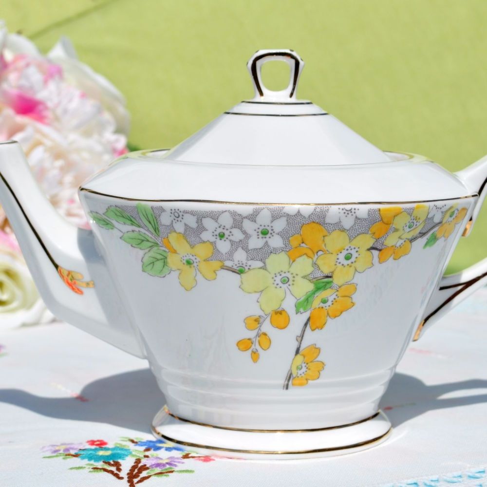 Tuscan Art Deco Lemon Floral Bone China Teapot c.1936