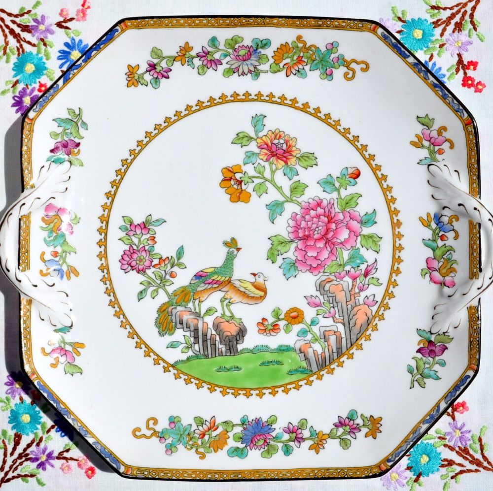 Antique Spode Peacock Pattern Hand Painted Serving Plate c.1905