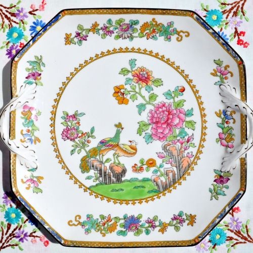Antique Spode Peacock Pattern Hand Painted Serving Plate c.1905