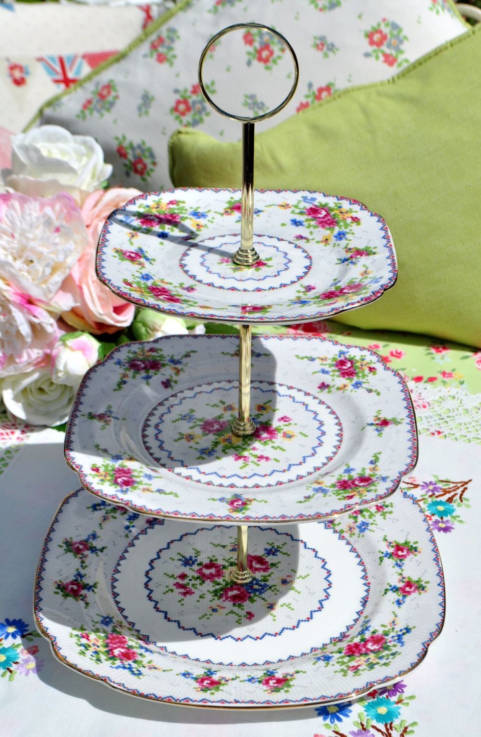 Royal Albert Petit Point China 3 Tier Cake Stand c.1930s