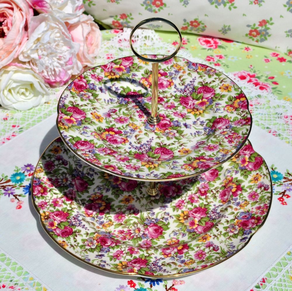 House of Claridge Chintz 2 Tier Cake Stand