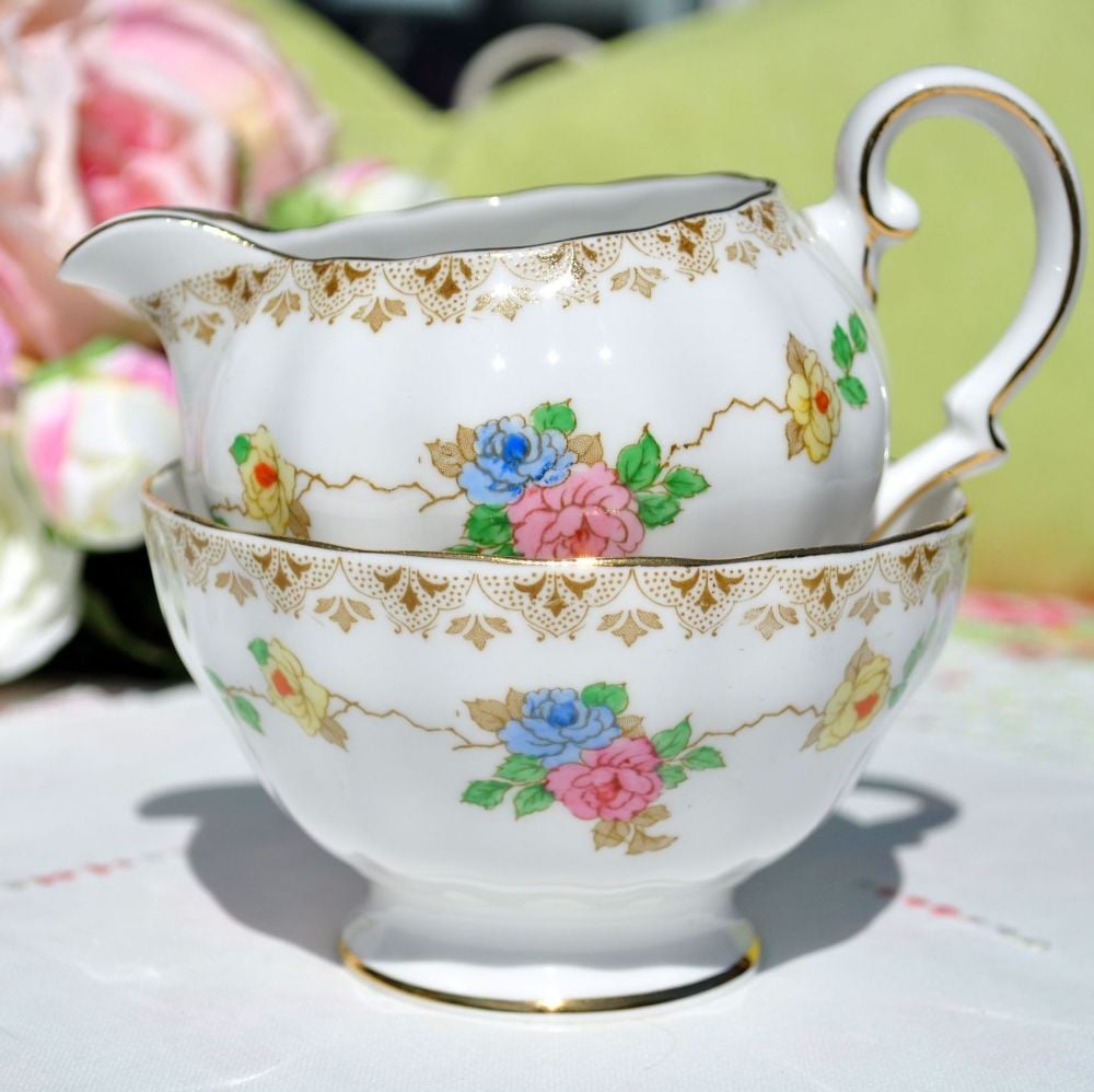 Grosvenor China Floral Milk Jug & Sugar Bowl c.1930s