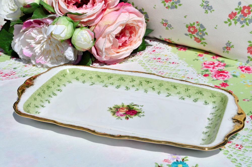 Royal Albert Old Country Roses Green Sandwich Tray c.1960s