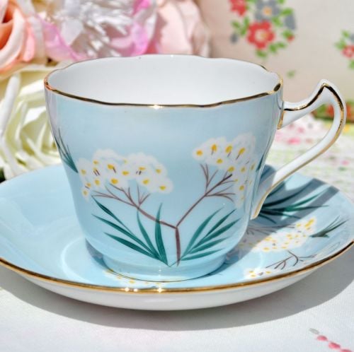Royal Grafton Pale Blue Floral Teacup and Saucer. c.1950s