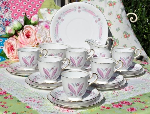 New Chelsea Pretty Pink 4744A Bone China Tea Set c.1930s