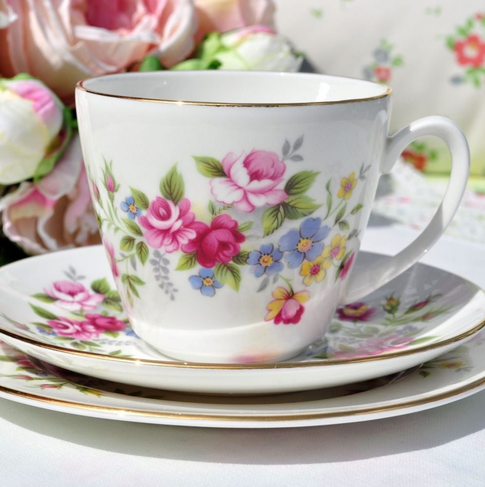 Royal Grafton Vintage Floral Bone China Teacup Trio c.1957+