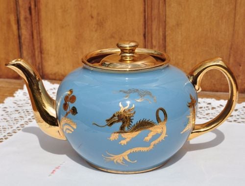Sadler Turquoise Blue and Gold Dragon Teapot c.1940s