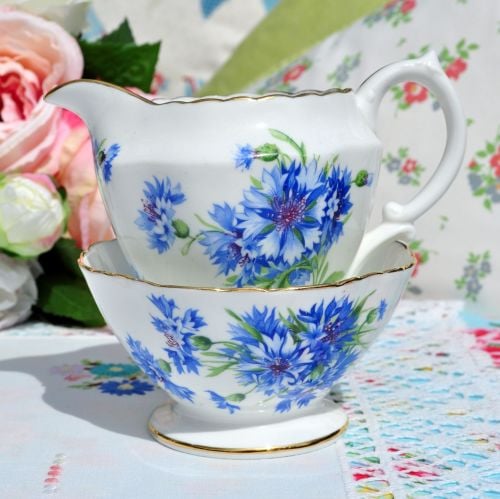 Hammersley Blue Cornflower Milk Jug and Sugar Bowl c.1940s
