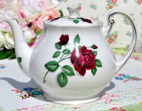 Royal Standard Red Velvet Bone China Teapot c.1950's