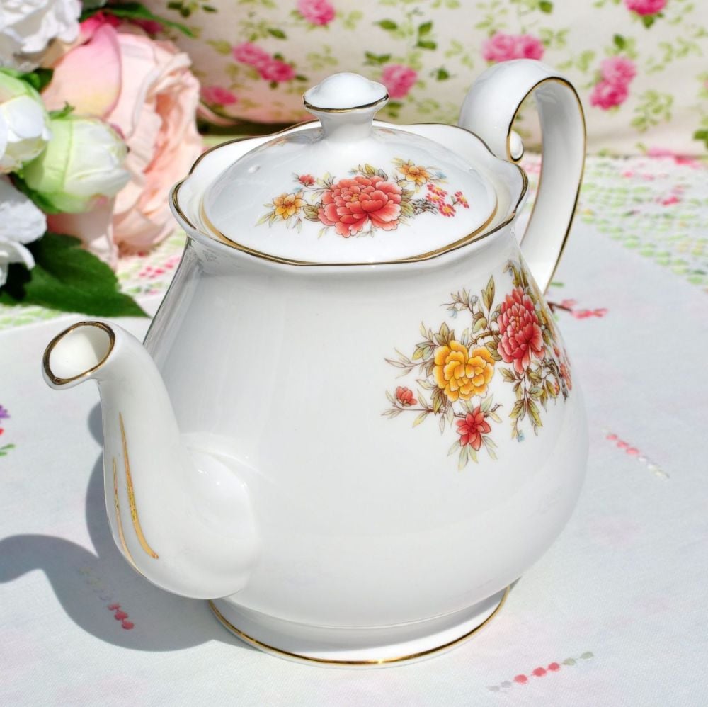 Colclough Peach and Yellow Floral Teapot c.1950s