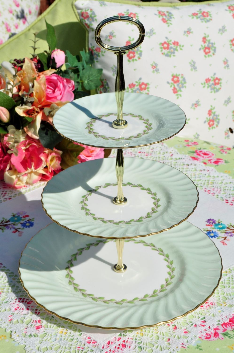 Minton Cheviot Pattern 3 Tier Cake Stand c.1960s