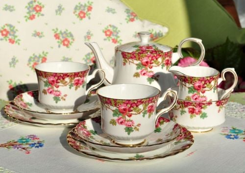 Royal Stafford Olde English Garden Tea Set For Two c.1952