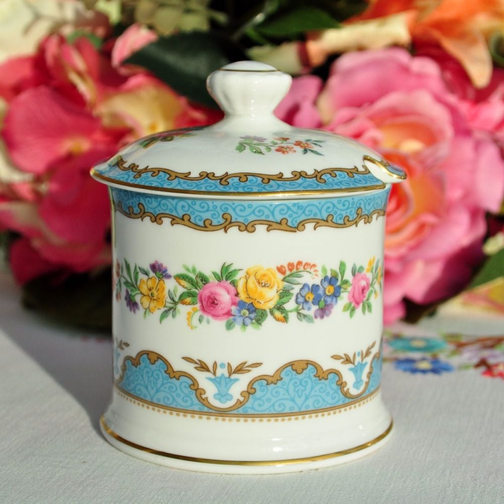 Crown Staffordshire Tunis Blue Lidded Preserve Pot