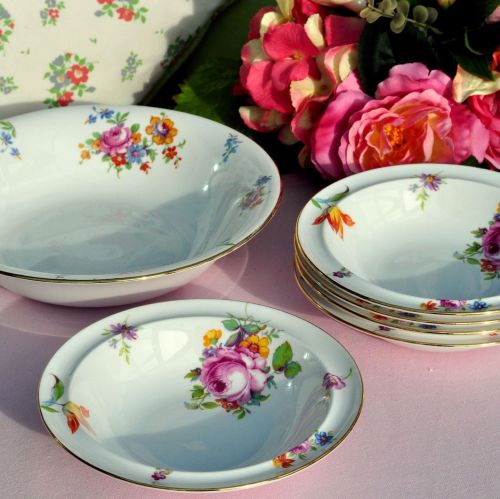 Vintage Floral China 6 Piece Dessert Set c.1950s