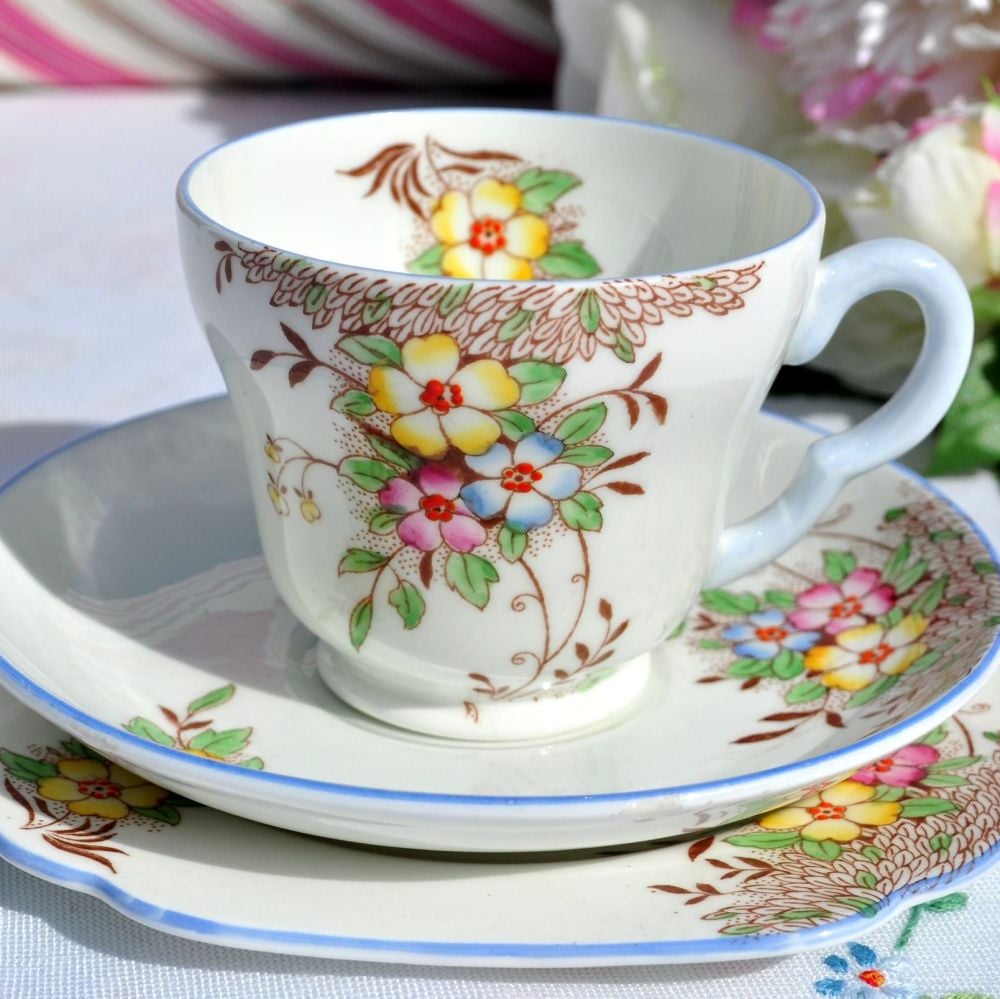 Stanley China Hand Painted Tea Cup Trio c.1950s