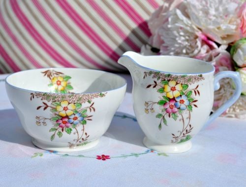 Stanley China Hand Painted Milk Jug and Sugar Bowl c.1950s