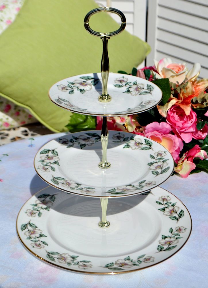 Crown Staffordshire Wild White Rose 3 Tier Cake Stand