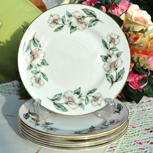 Crown Staffordshire Wild White Rose 16cm Tea Plates Set