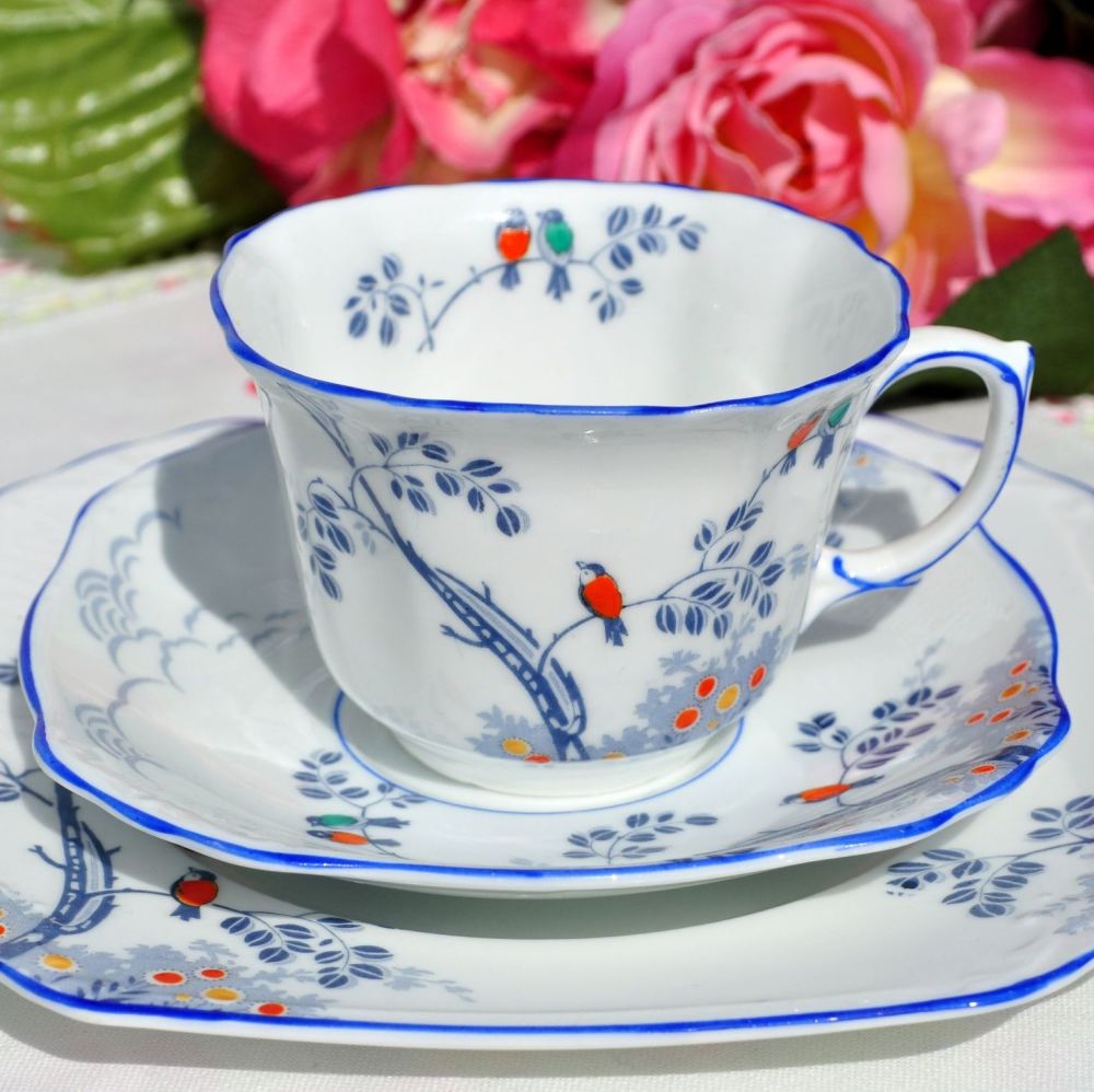 Foley China Hand Painted Little Birds Teacup Trio c.1920s