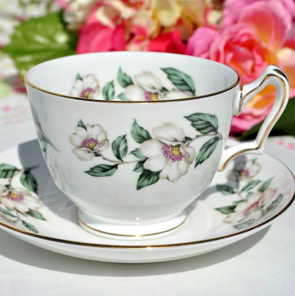 Wild White Rose Breakfast Teacup and Saucer