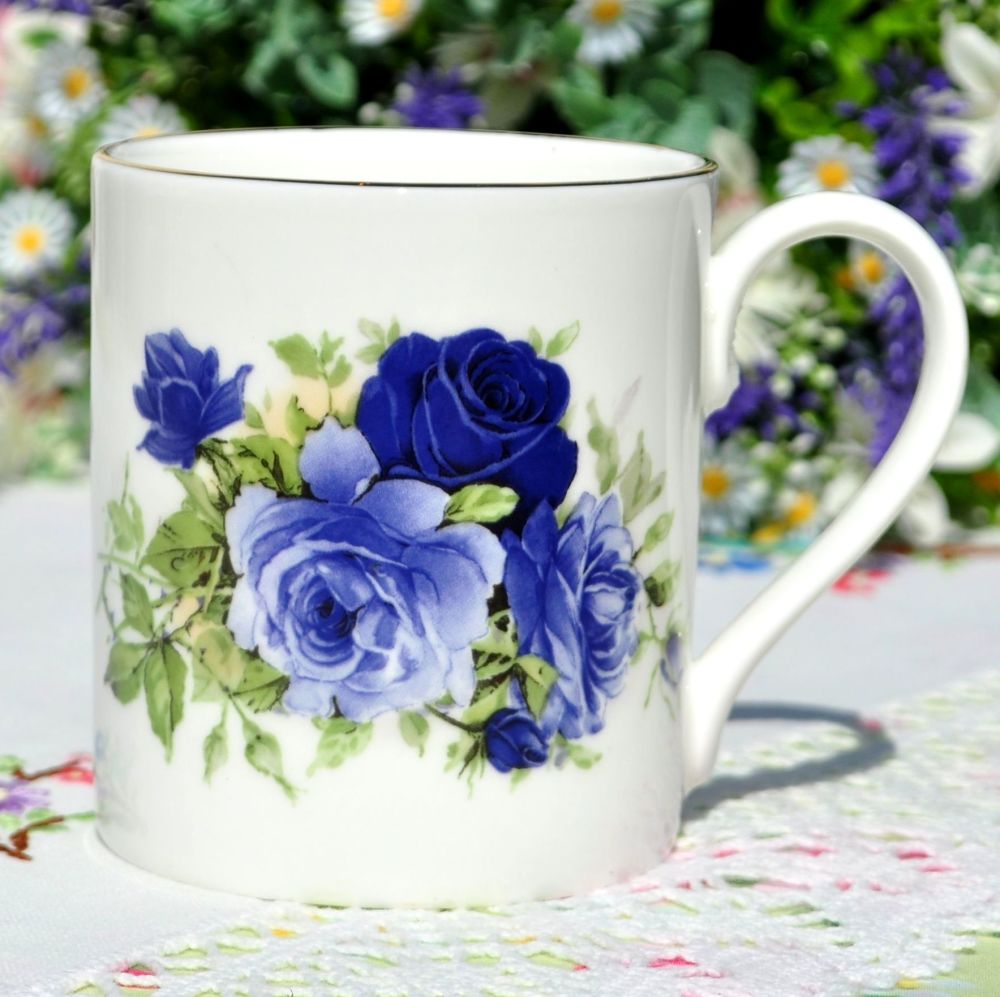 Sheltonian Floral China Blue Rose Tea Or Coffee Mugs