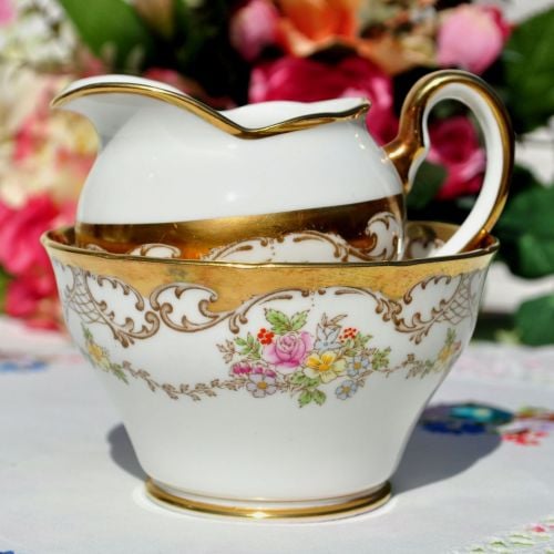 Salisbury Chelsea Pattern Gold Floral Milk Jug and Sugar Bowl c.1930's
