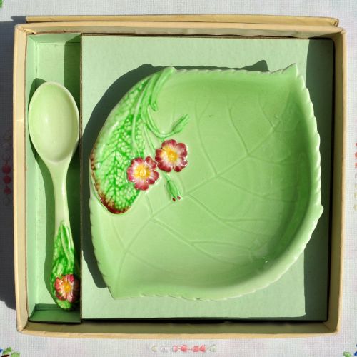 Carlton Ware Primula Preserve Dish and Spoon c.1930-40s