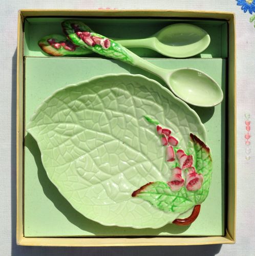 Carlton Ware Foxglove Preserve Dish and 2 Spoons c.1930-40s