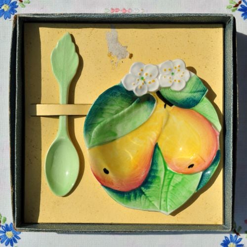 Carlton Ware Pear Blossom Preserve Dish and Spoon c.1930-40s