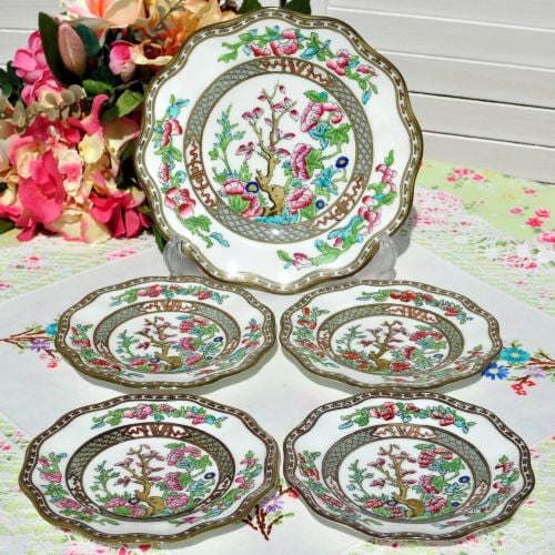 Antique Coalport Indian Tree Pattern Cake Plates Set