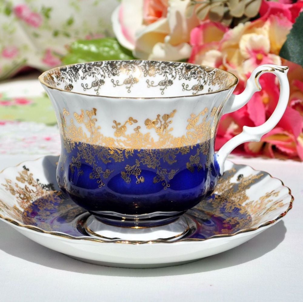 Royal Albert Regal Blue Teacup and Saucer c.1970