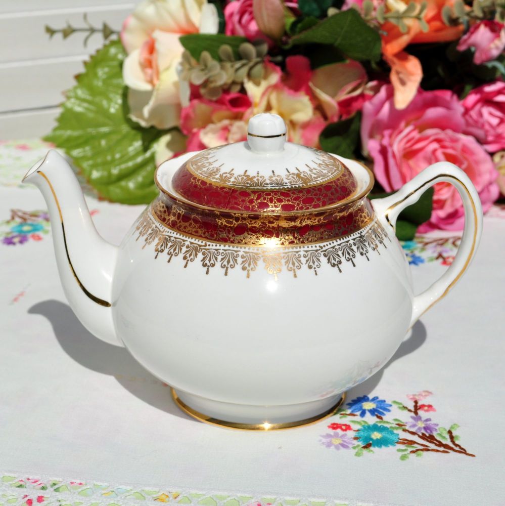 Duchess Winchester Red and Gold China 1.25 Pint Teapot