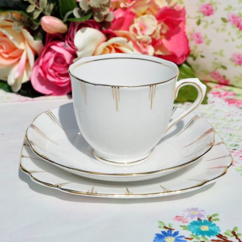 Antique Royal Albert White and Gold Teacup Trio c.1917