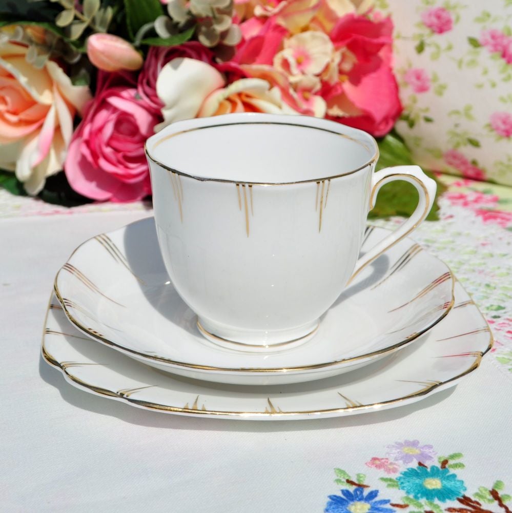 Antique Royal Albert White and Gold Teacup Trio c.1917