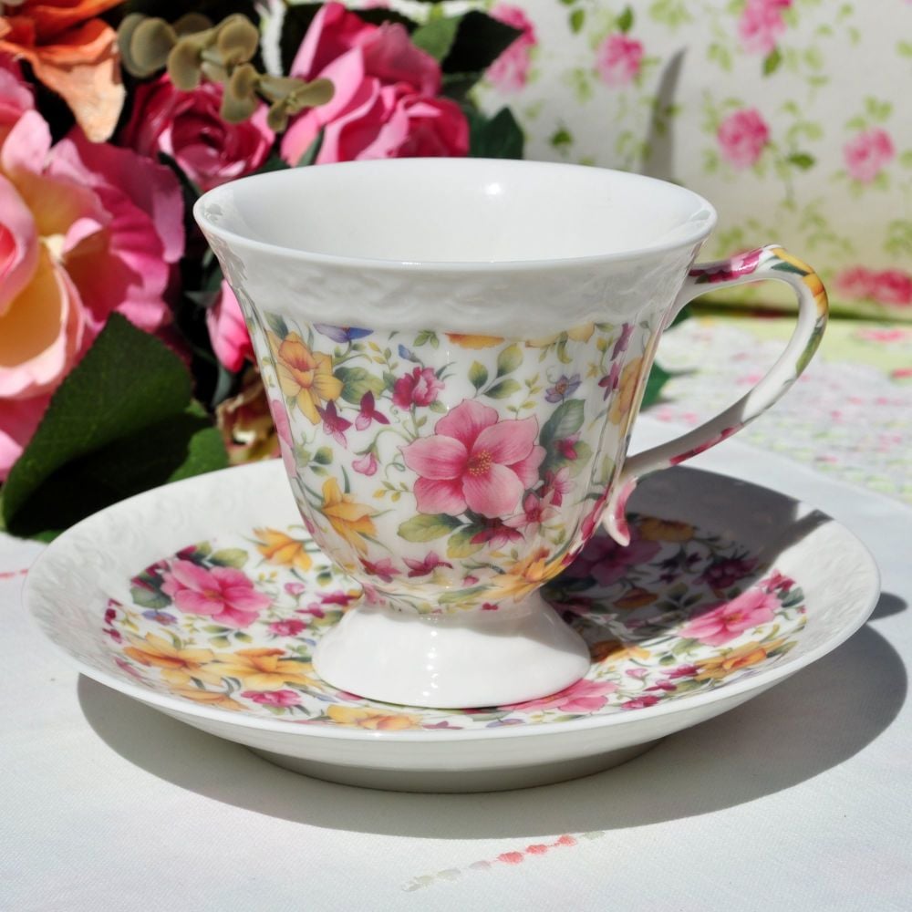 Chintz Daffodils and Primroses Teacup and Saucer