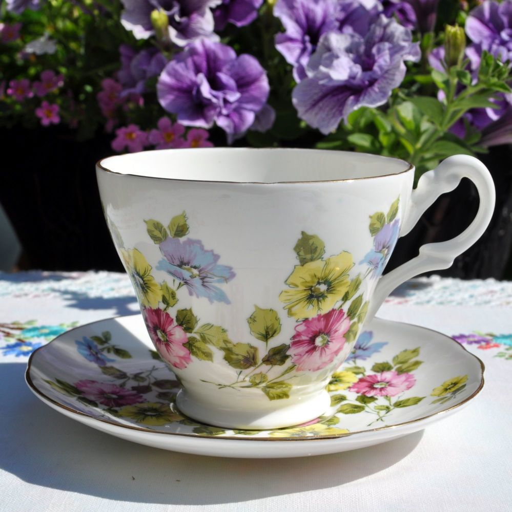 Staffordshire Floral Breakfast Teacup and Saucer